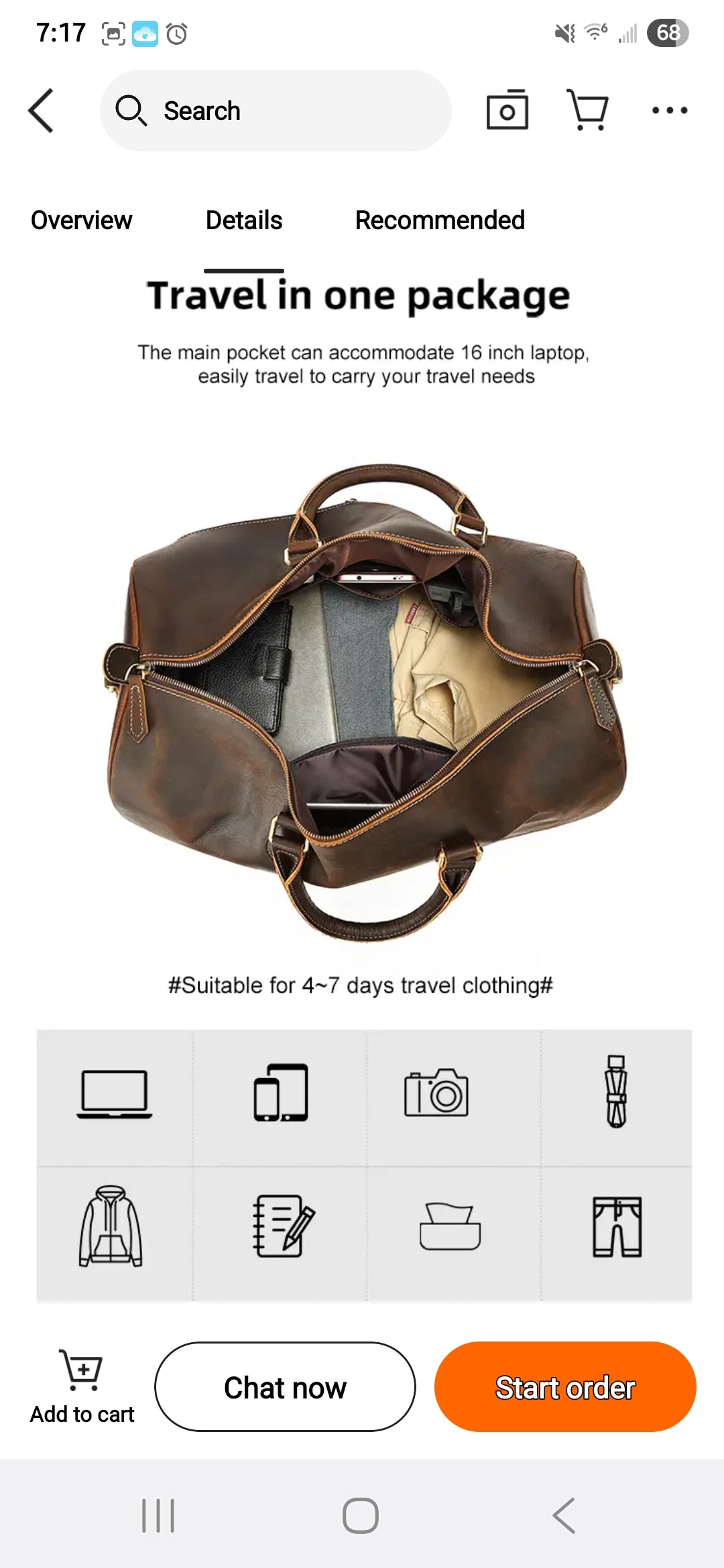 Large Cowhide Leather Duffle